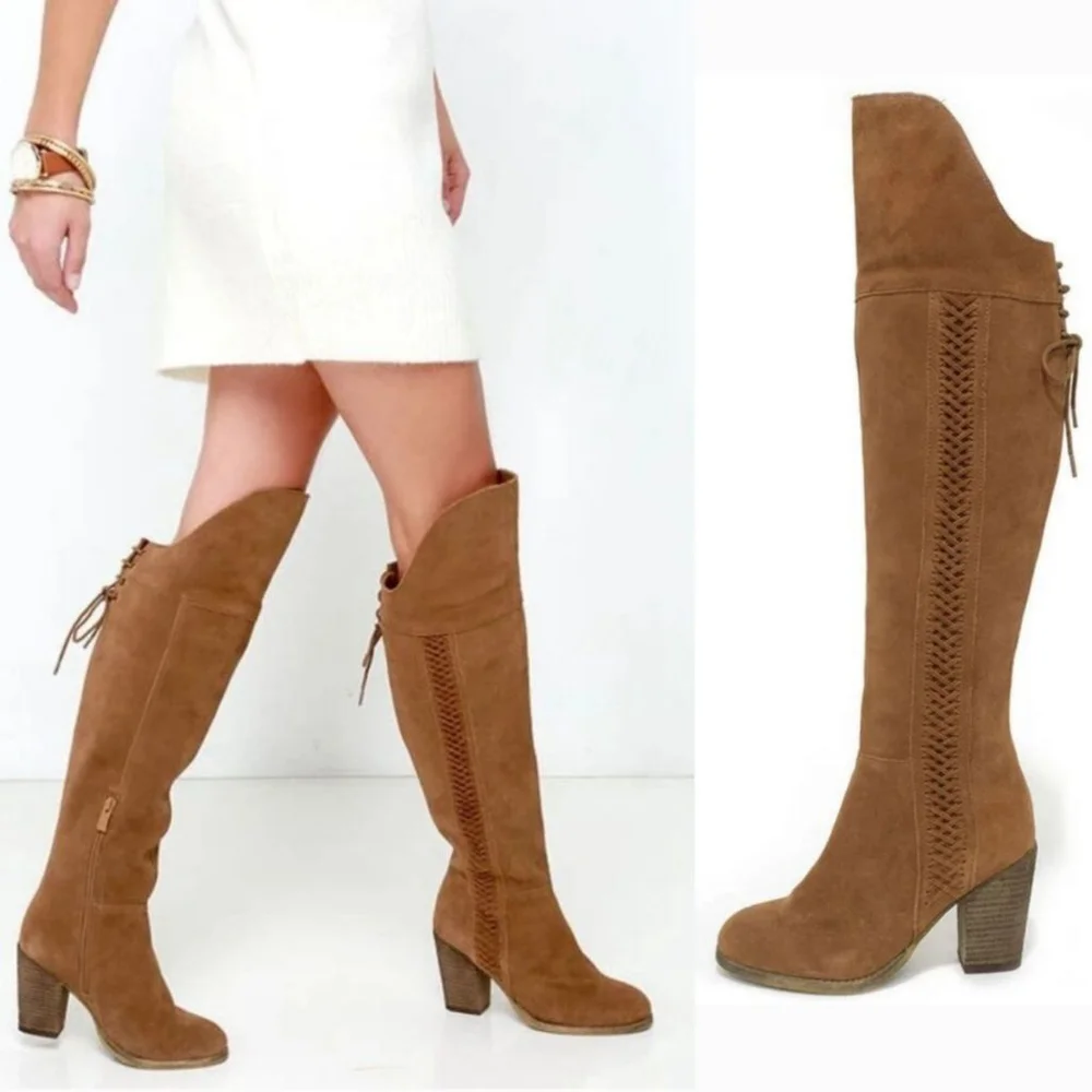 Sbicca Gusto Suede Braided Over The Knee Heeled Boots